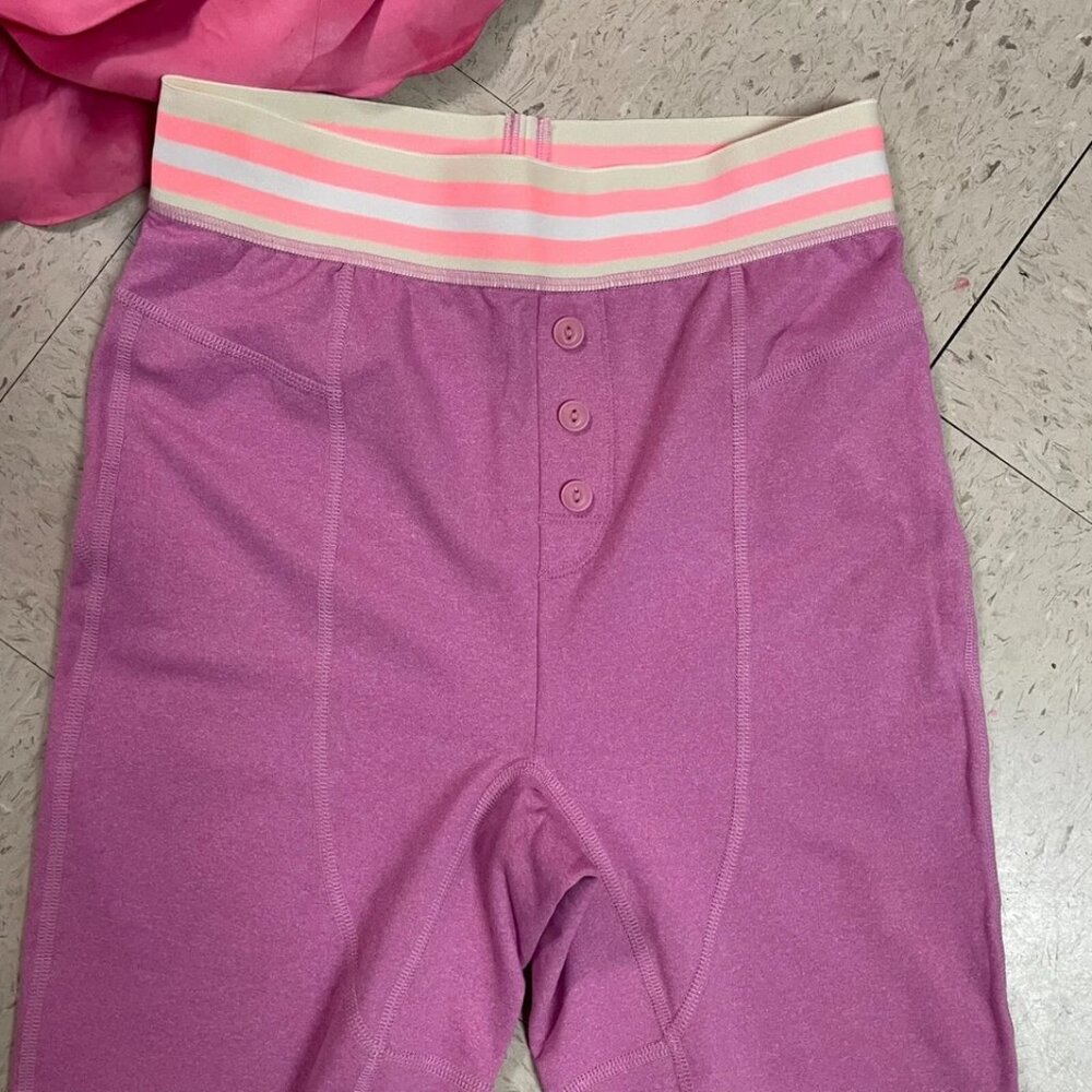 FP MOVEMENT by FREE PEOPLE Sz Small Pink Striped Elastic Waist Stretch Leggings - Picture 2 of 7
